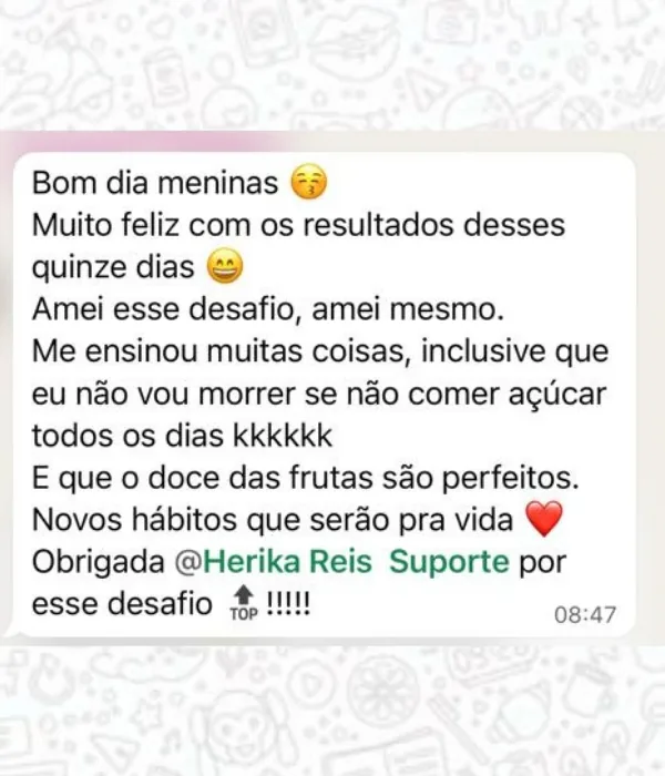 Mensagem de aluna no grupo da turma