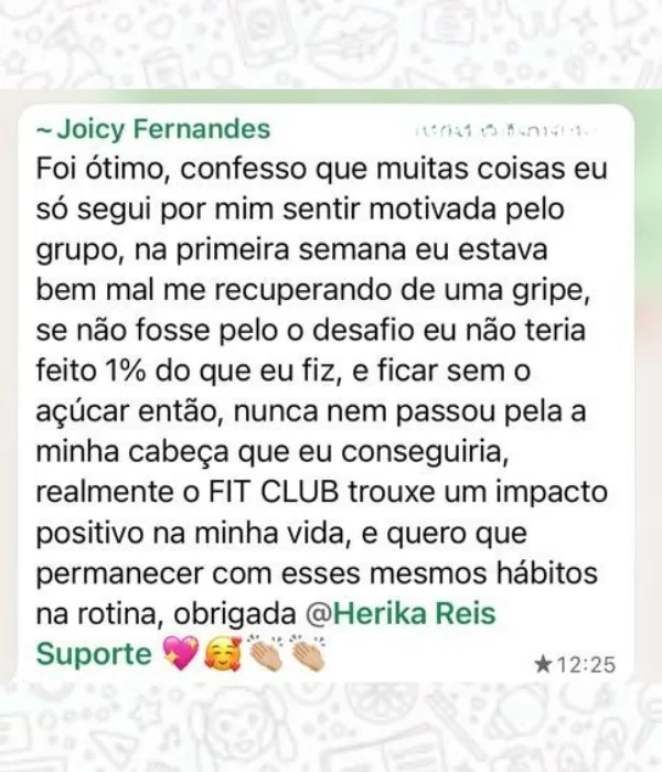 Mensagem de aluna no grupo da turma