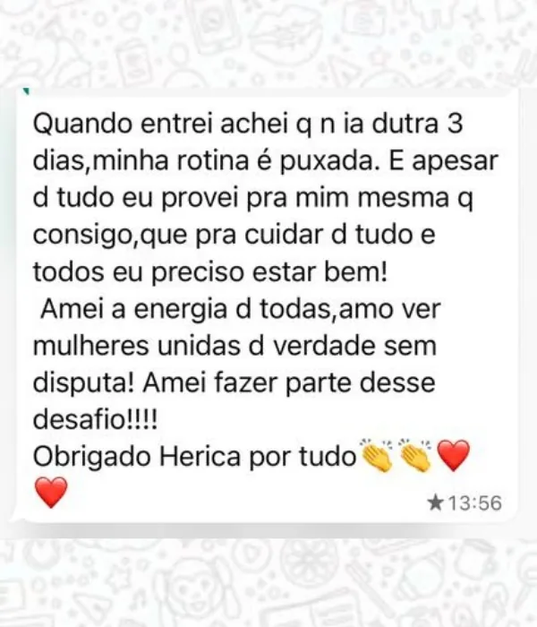Mensagem de aluna no grupo da turma
