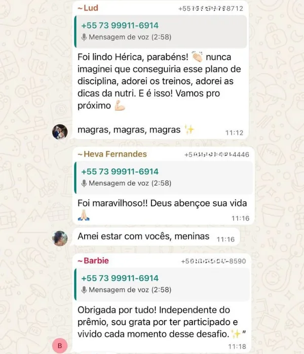 Mensagem de aluna no grupo da turma
